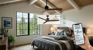 User interface of a smart fan app used in a Canadian home to control fan speed and noise levels.