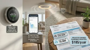 Eco-friendly bladeless ceiling fan designed to reduce monthly energy bills and support Canadian green home initiatives.