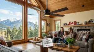 A Canadian family enjoying a quiet, energy-efficient home where the properly installed ceiling fan won't wobble.