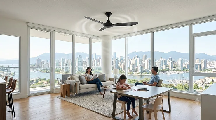 Safe bladeless ceiling fan operating in a Canadian