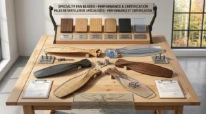 Product packaging for specialty ceiling fan blades showing the cULus Canadian safety certification and bilingual English and French labelling.
