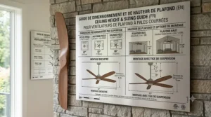 Canadian room size chart and ceiling height guide for choosing the right curved blade ceiling fan dimensions.