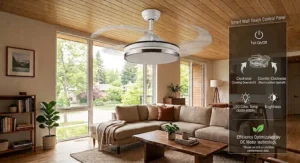 Color temperature chart illustrating the dimmable CCT LED light options built into a retractable blade ceiling fan.
