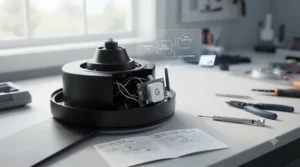 Guide illustrating English and French voice commands to control a google home ceiling fan seamlessly.