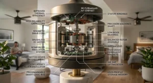 Alt text for image 7: Technical illustration of the silent DC motor inside a wifi ceiling fan no hub required, ideal for a peaceful Canadian bedroom setup.
