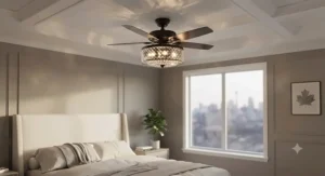 Quiet bedroom ceiling fan chandelier light featuring dimmable LED options and convenient remote control operation for restful nights.