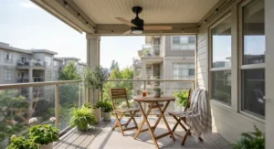 Compact gazebo ceiling fan designed for small outdoor spaces like apartment balconies and condo terraces.