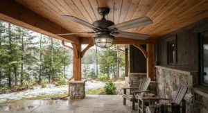 Wet-rated ceiling fan for a covered porch designed to withstand Canadian weather conditions