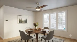 Energy Star certified casual dining room ceiling fan helping maintain year-round comfort across Canadian seasons.