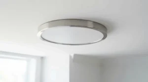 A low-profile ceiling fan for basement rec room fitted safely on a finished drywall ceiling.
