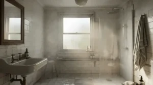 Steam clearing rapidly from a spacious ensuite thanks to a high-performance damp-rated bathroom exhaust fan.