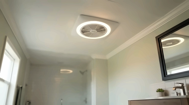 Energy-efficient bathroom exhaust fan featuring an integrated LED light fixture.