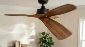 A home office ceiling fan with balanced blade span ensuring gentle breezes for small rooms.