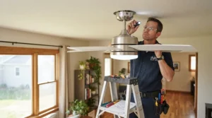 A certified hugger ceiling fan for low basement ceilings meeting strict CSA-listed safety clearance.