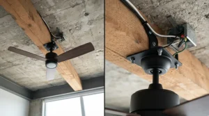 A flush mount hugger ceiling fan for low basement ceilings compared against old downrod models.