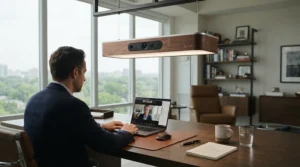 A high-end modern ceiling fan for home office upgrades in a professional setting.