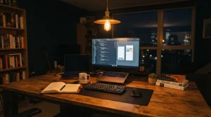 A modern ceiling fan for home office use featuring an integrated dimmable LED light.